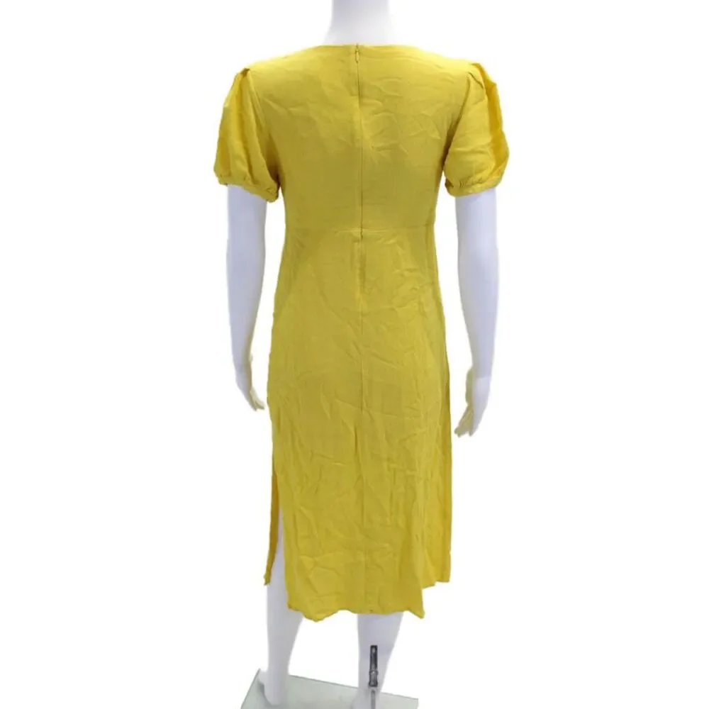 Line And Dot Womens Back Zip Short Sleeve V Neck Shift Dress Yellow Size Small